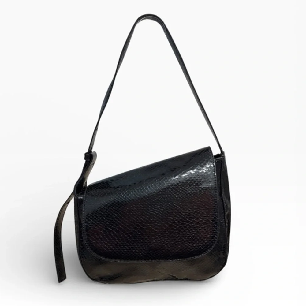 Topshop Black Croc Embossed Sara Shoulder Bag Faux Leather Chic Classic